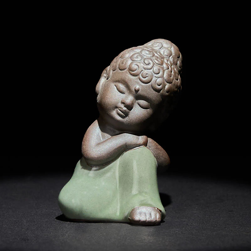 Buddha Stones Prayer Meditation Resting Monk Ceramic Statue Serenity Home Decoration