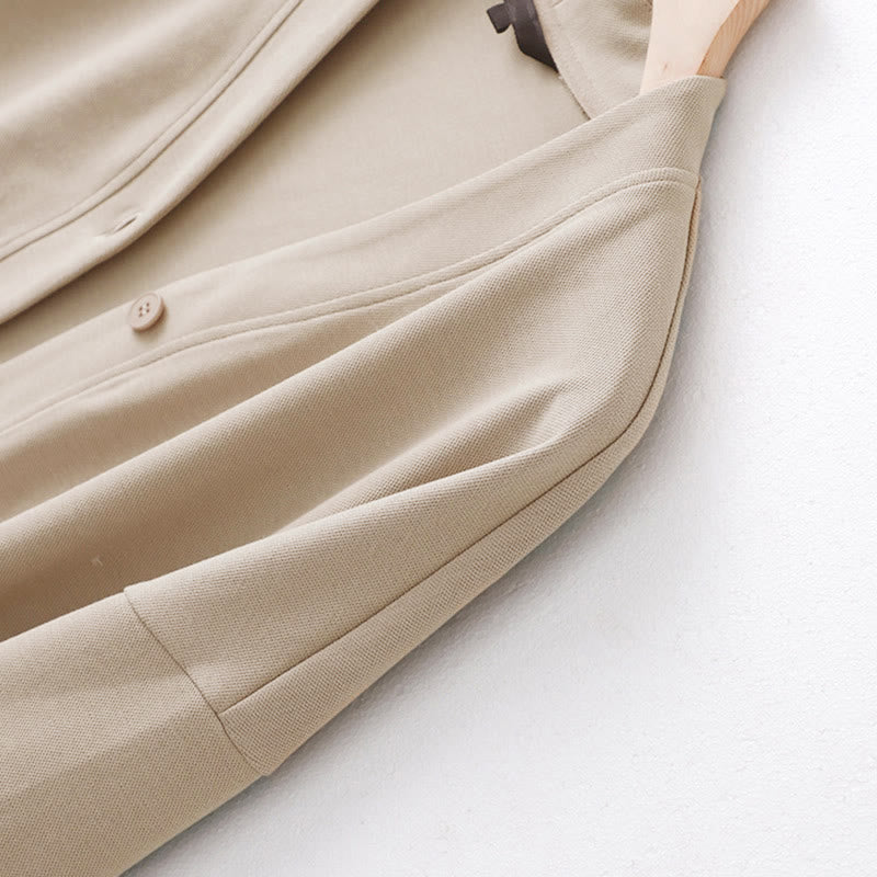 Buddha Stones Plain Buttons Women's Cotton Long Sleeve Jacket