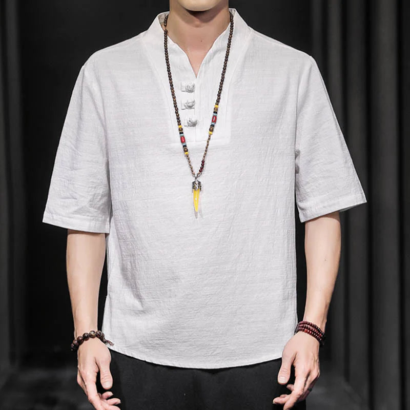 Buddha Stones Casual Summer Half Sleeve Shirt Cotton Men Clothing