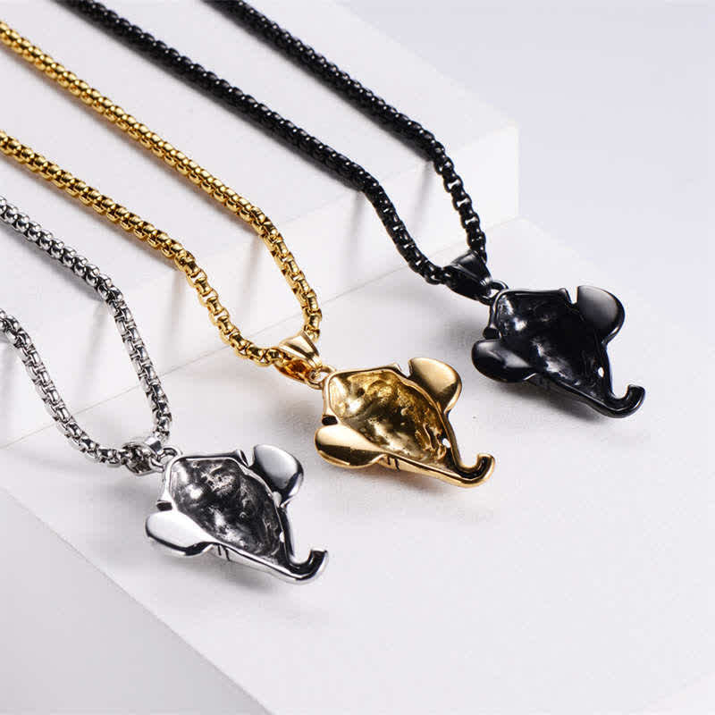 Buddha Stones Ganesh Ganpati Elephant Titanium Steel Protection Pendant Necklace