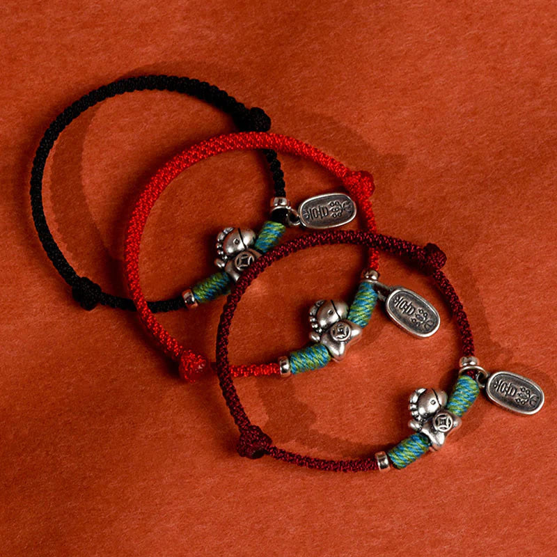 Buddha Stones 999 Sterling Silver Year Of The Horse 925 Sterling Silver Peace And Joy Charm String Braided Luck Bracelet Anklet