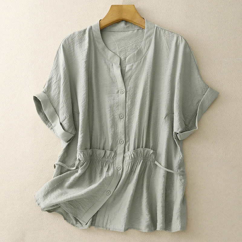 Buddha Stones Summer Button Lace-up Short Sleeve Women's Cotton Shirt