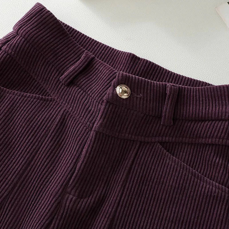 Buddha Stones Winter Straight Leg Design Cotton Corduroy Women's Wide Leg Pants With Pockets