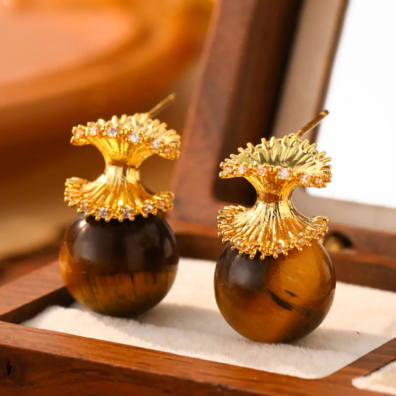 FREE Today: Protection and Healing Tiger Eye Round Bead Fish Tail Irregular Design Earrings