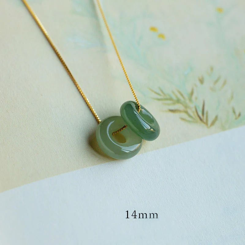 Buddha Stones Natural Round Jade Peace Buckle Luck Abundance Necklace Pendant