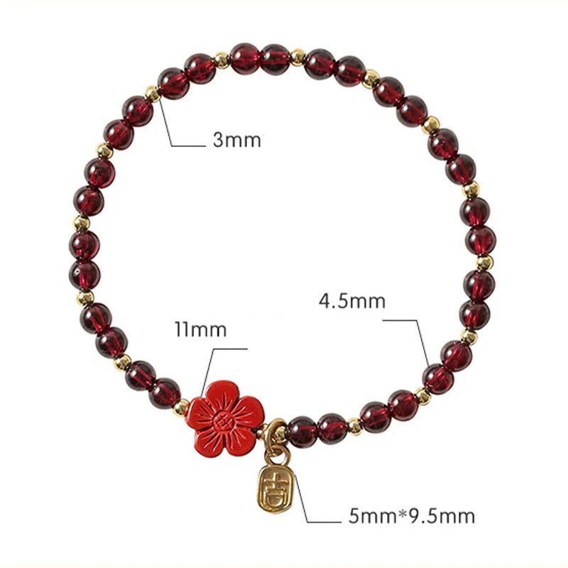 Buddha Stones 14K Gold Plated Natural Garnet Cinnabar Flower Calm Bracelet