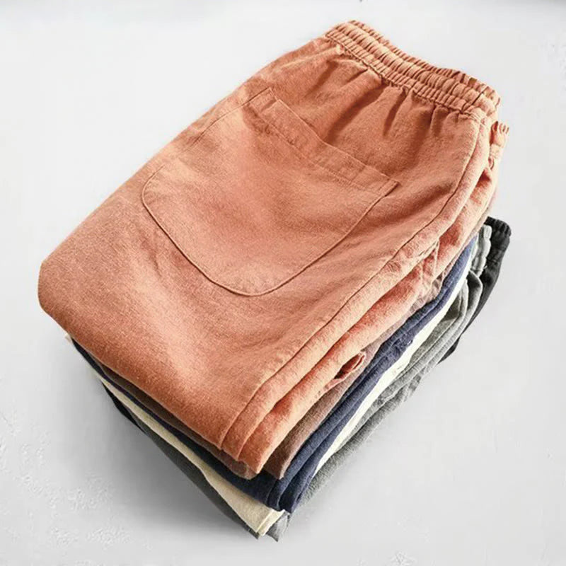 Buddha Stones Drawstring Elastic Waist Cotton Men's Shorts With Pockets