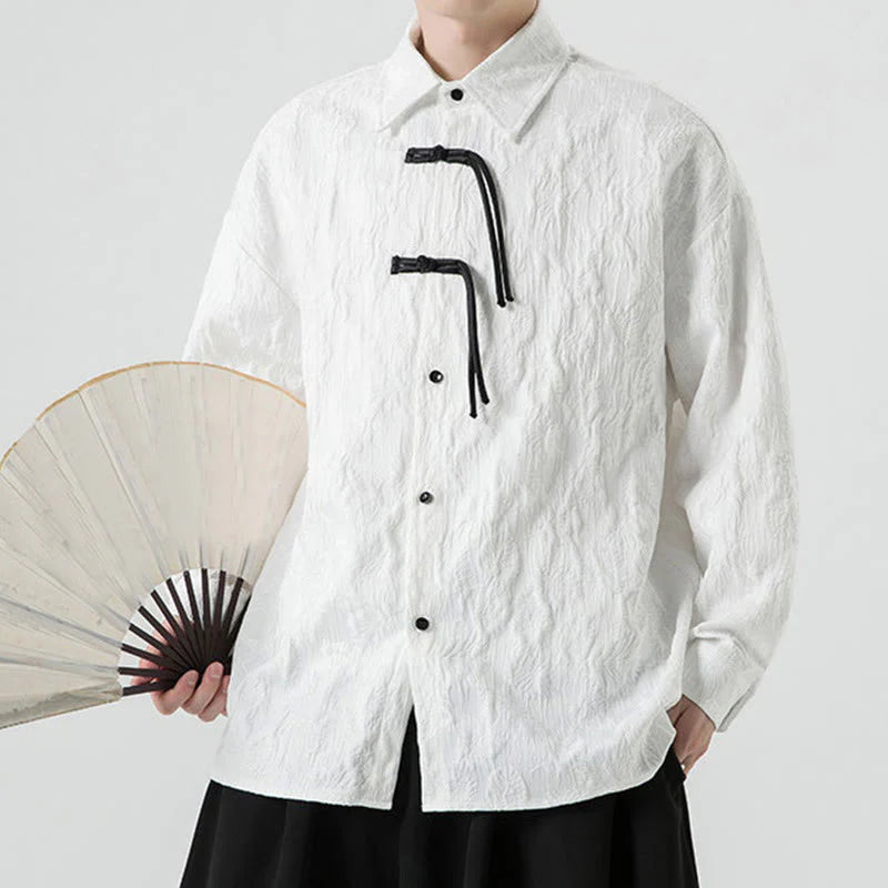 Buddha Stones Frog-Button Leaves Pattern Long Sleeve Men's Tang Suit Jacket