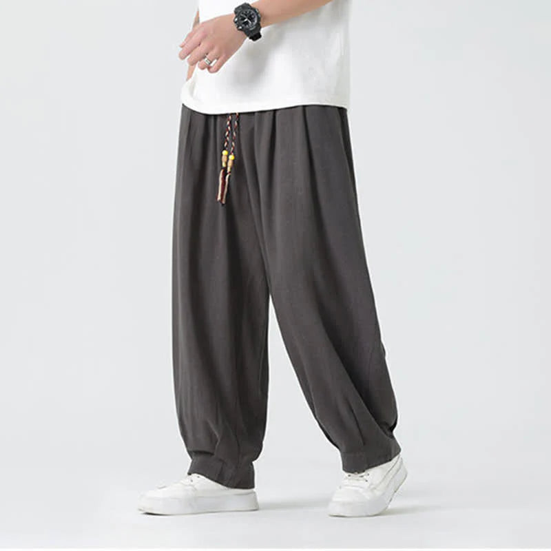 Buddha Stones Summer Drawstring Ankle Length Solid Color Men's Straight Leg Pants