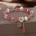 Buddha Stones Strawberry Quartz Rutilated Quartz Fluorite Flower Healing Bracelet