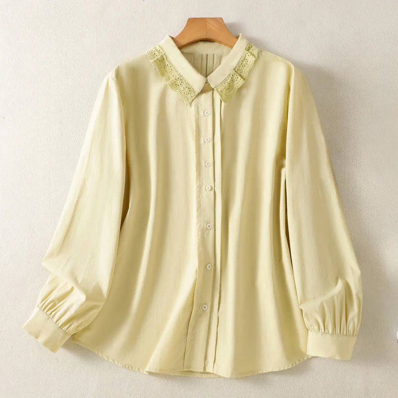 Buddha Stones Casual Women's Long Sleeve Lace Lapel Shirt