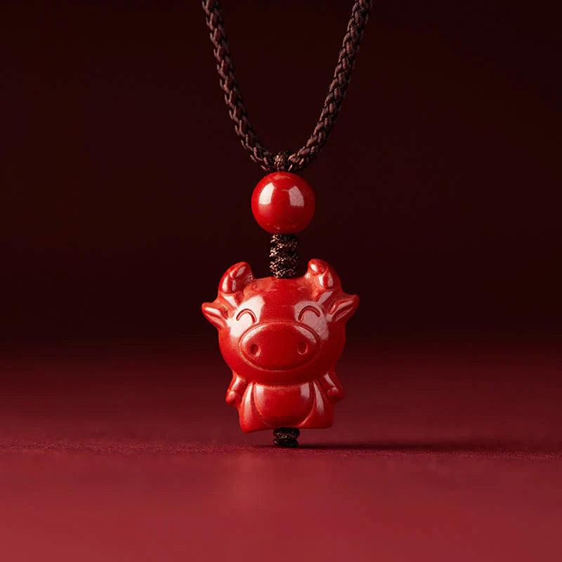 Buddha Stones Year Of The Horse Chinese Zodiac Engraved Design Cinnabar Blessing Rope Necklace Pendants