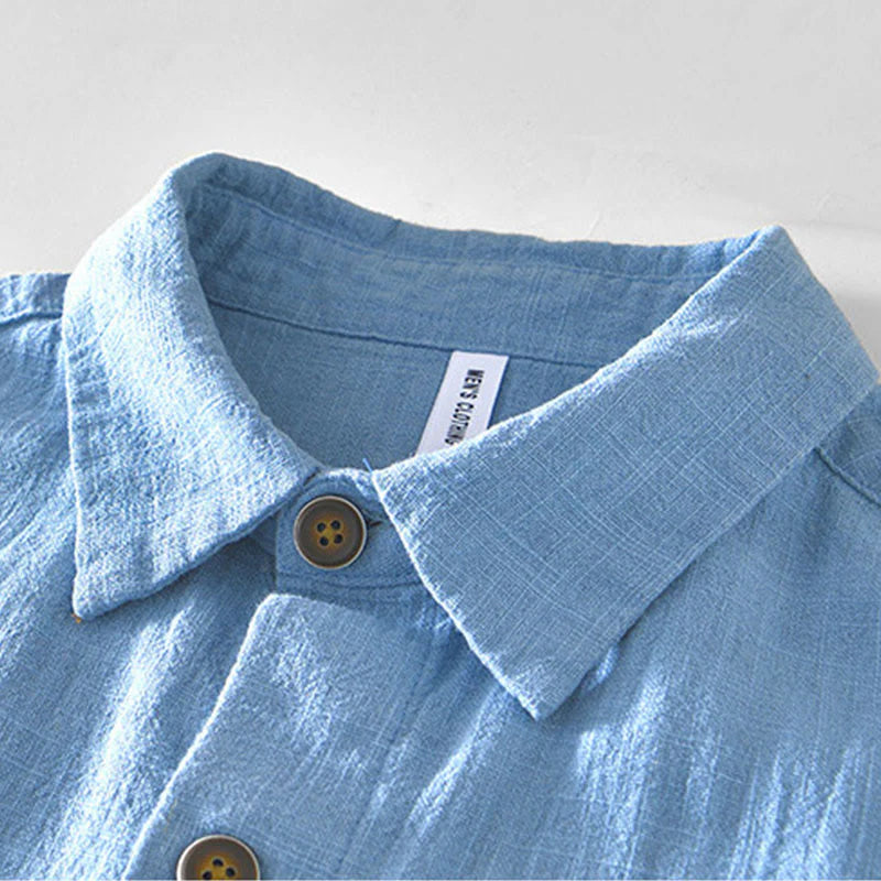 Buddha Stones Commute Plain Simple Buttons Design Men's Long Sleeve Ramie Linen Jacket With Pockets