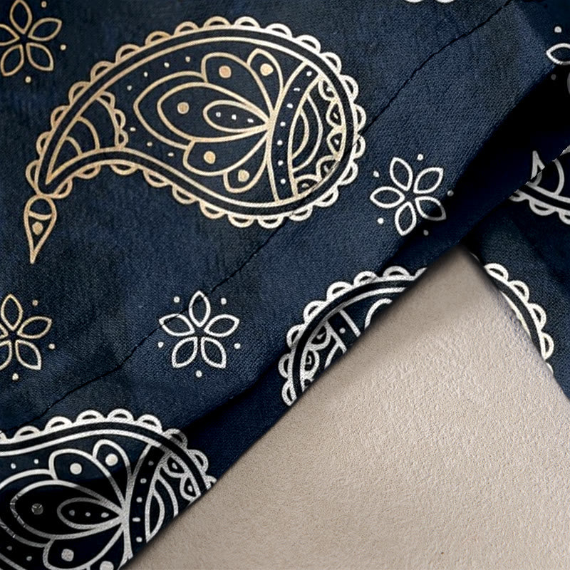 Buddha Stones Pure Cotton Elegant Paisley Pattern Women's Elastic Waist Pants With Pockets
