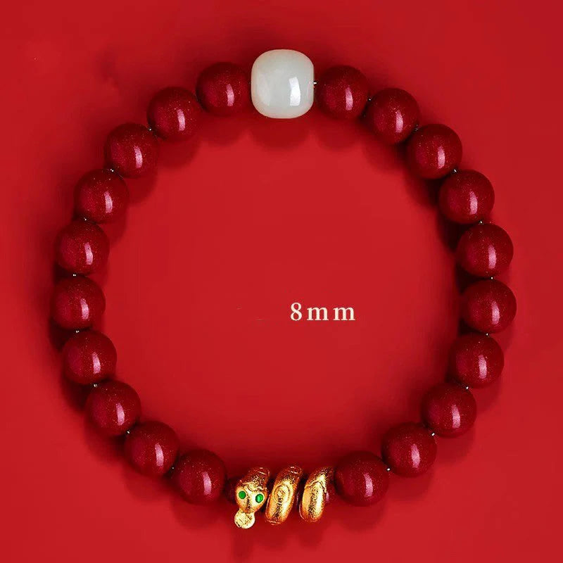 Buddha Stones Cinnabar Bead Hetian Jade Year Of The Snake Blessing Bracelet