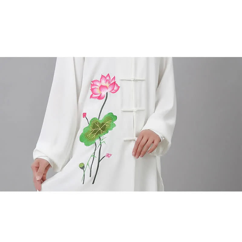 Buddha Stones Lotus Flower Leaf Pattern Tai Chi Meditation Prayer Spiritual Zen Practice Clothing Women's Set