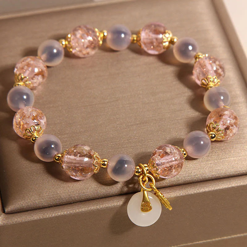 Buddha Stones Fu Character Peace Buckle Liuli Candy Agate Healing Bracelet