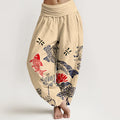 Buddha Stones Pure Cotton Koi Fish Lotus Flowers OceanÂ Women's Elastic Waist Harem Pants