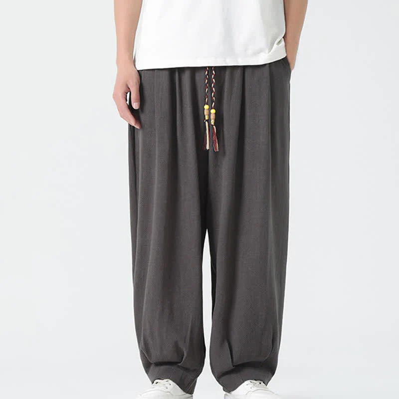 Buddha Stones Summer Drawstring Ankle Length Solid Color Men's Straight Leg Pants
