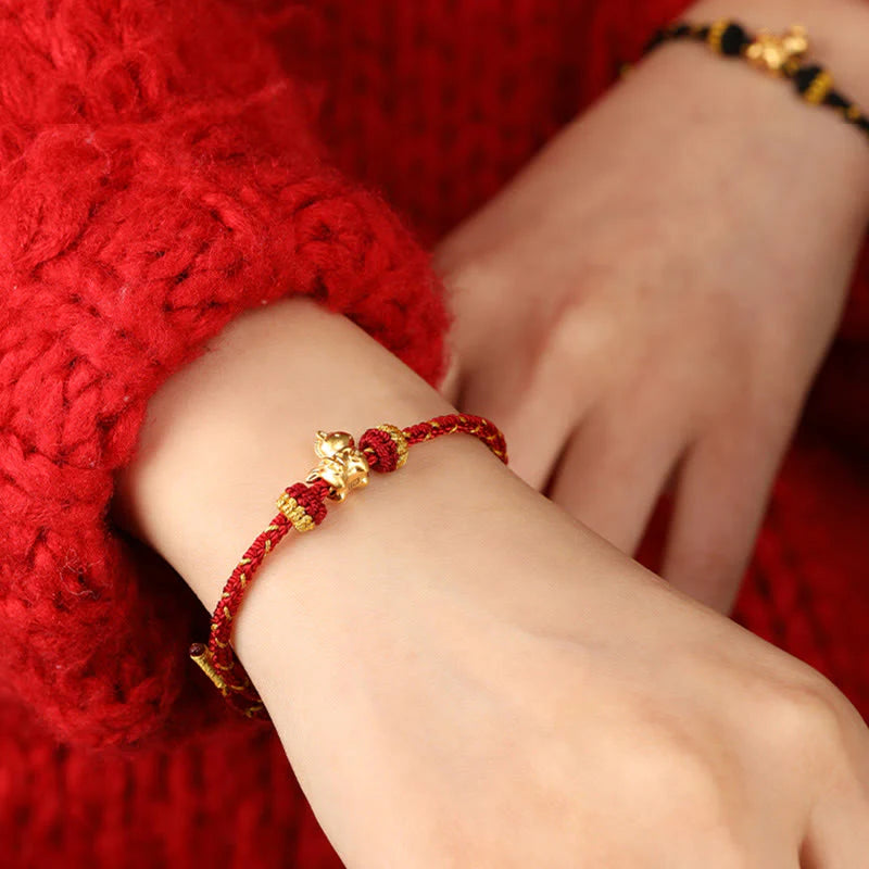 Buddha Stones 999 Gold Year Of The Horse Braided String Rope Luck Adjustable Bracelet