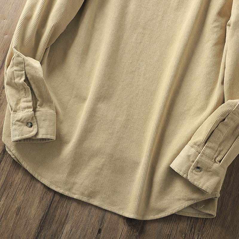 Buddha Stones Lapel Corduroy Solid Color Men's Long Sleeve Cotton Thickened Jacket With Pockets