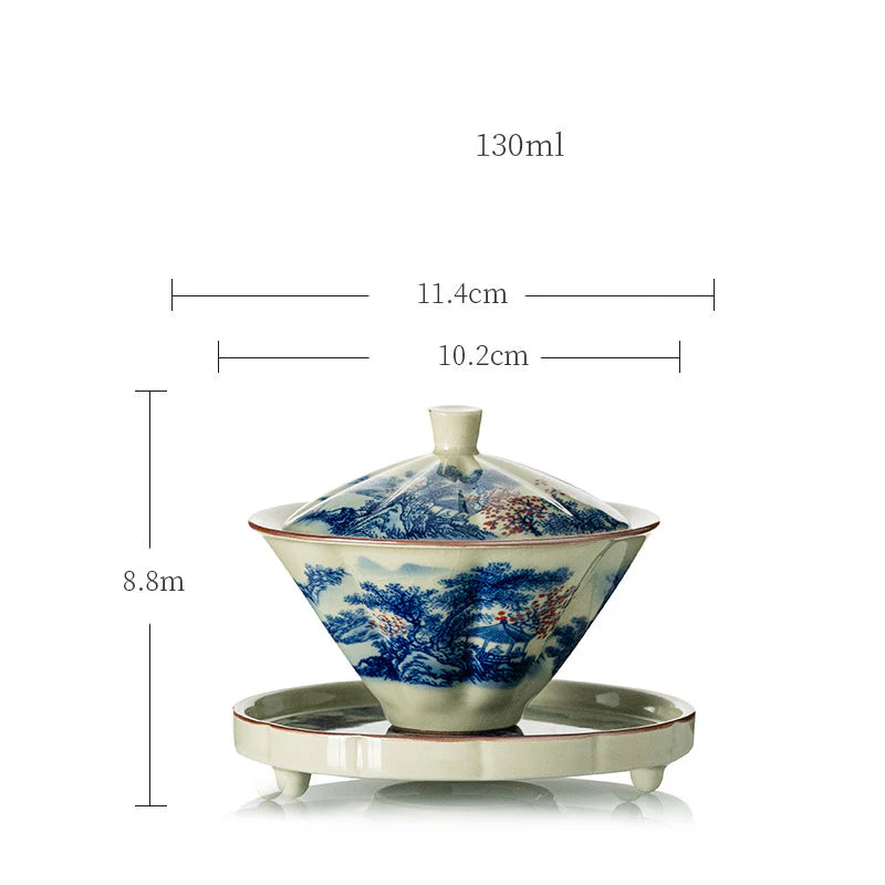 Buddha Stones Pine Mountain Forest Landscape Ceramic Gaiwan Sancai Teacup Kung Fu Tea Cup And Saucer With Lid (Extra 35% Off | USE CODE: FS35)