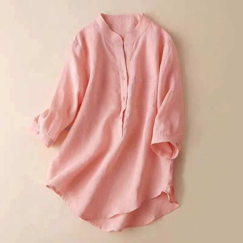 Buddha Stones Casual Women's V-neck Three Quarter Sleeve Design Plain Shirt