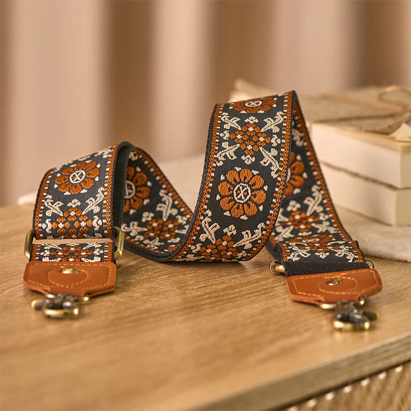 Buddha Stones Brown Flower Jacquard Adjustable Handbags Crossbody Shoulder Bag Straps