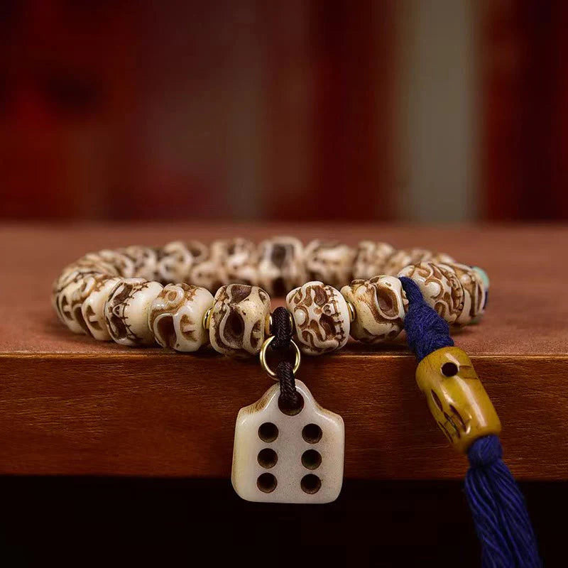 Buddha Stones Tibetan Camel Bone Garuda Carved Protection Tassel Bracelet