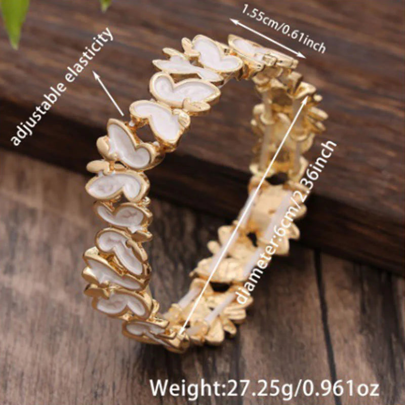 Buddha Stones Colorful Butterfly Freedom Alloy Elastic Bracelet Bangle