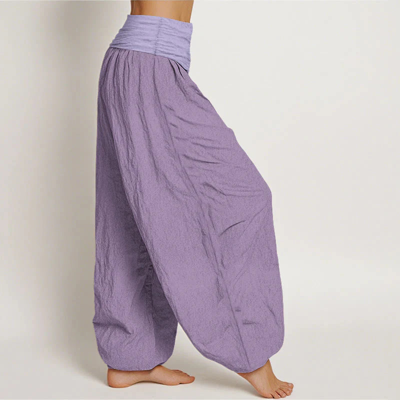 Buddha Stones Pure Cotton Plum Women's Elastic Waist Harem Pants