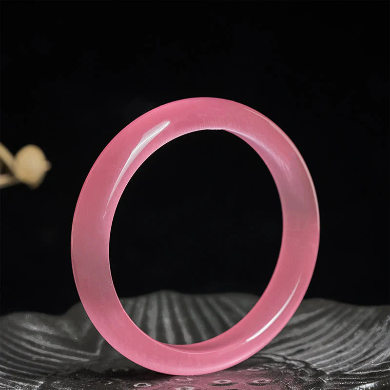Buddha Stones Pink Cat's Eye Stone Peace Love Cuff Bangle Bracelet