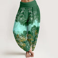 Buddha Stones Cotton Colorful Lotus Pattern Women's Elastic Waist Harem Pants