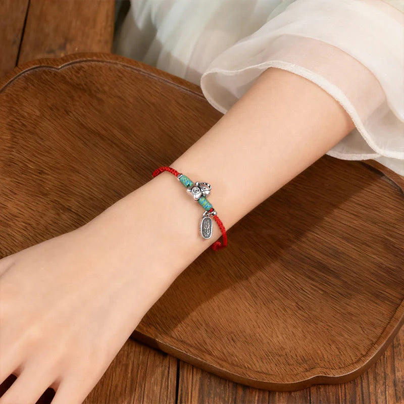 Buddha Stones 999 Sterling Silver Year Of The Horse 925 Sterling Silver Peace And Joy Charm String Braided Luck Bracelet Anklet