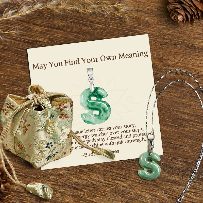Buddha Stones May You Find Your Own Meaning Natural A-Z Letter Jade 925 Sterling Silver Chain Necklace Includes Gift Message Card
