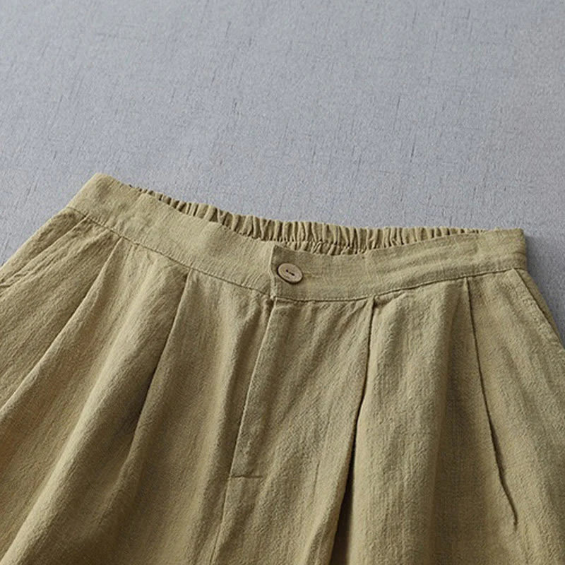 Buddha Stones Casual Plain Loose 7-8 Length Women's Polyester Wide Leg Pants With Pockets