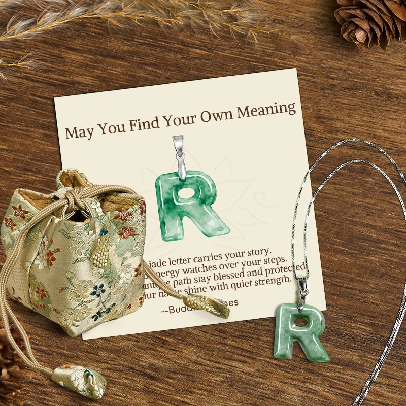 Buddha Stones May You Find Your Own Meaning Natural A-Z Letter Jade 925 Sterling Silver Chain Necklace Includes Gift Message Card