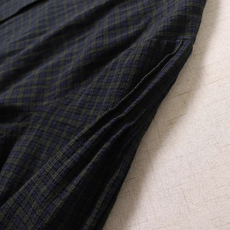 Buddha Stones Long Sleeve Plaid Simple Buttons Ruffled Design Midi Dress With Pockets