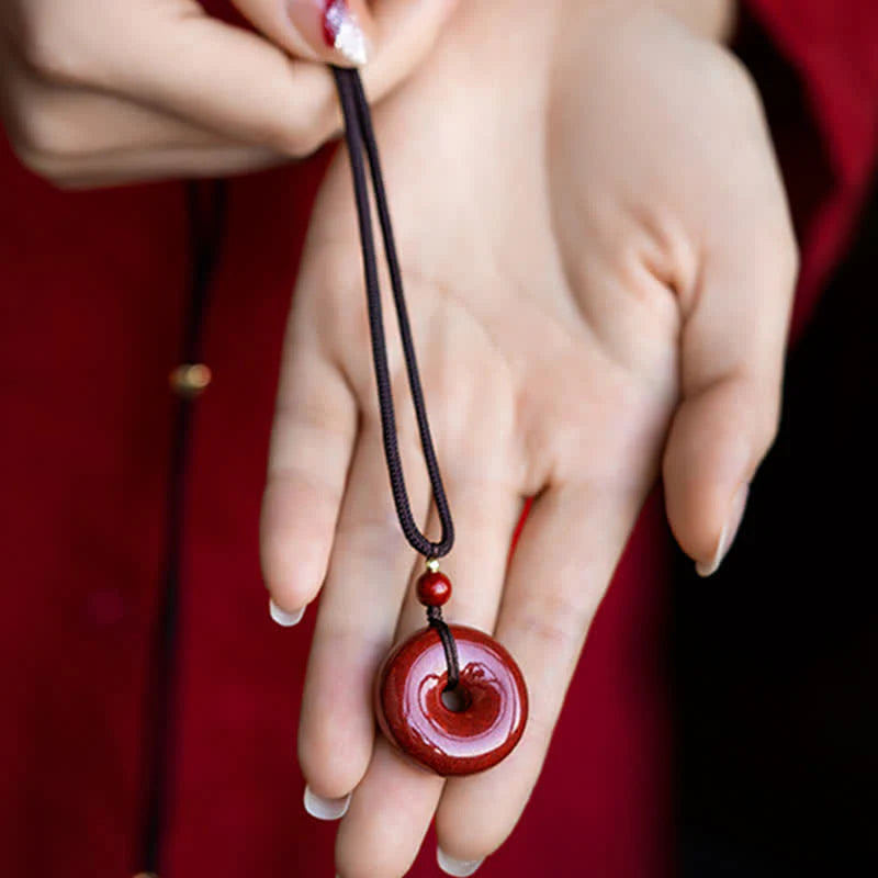 Buddha Stones Cinnabar Peace Buckle Calm Blessing Necklace Pendant (Extra 35% Off | USE CODE: FS35)