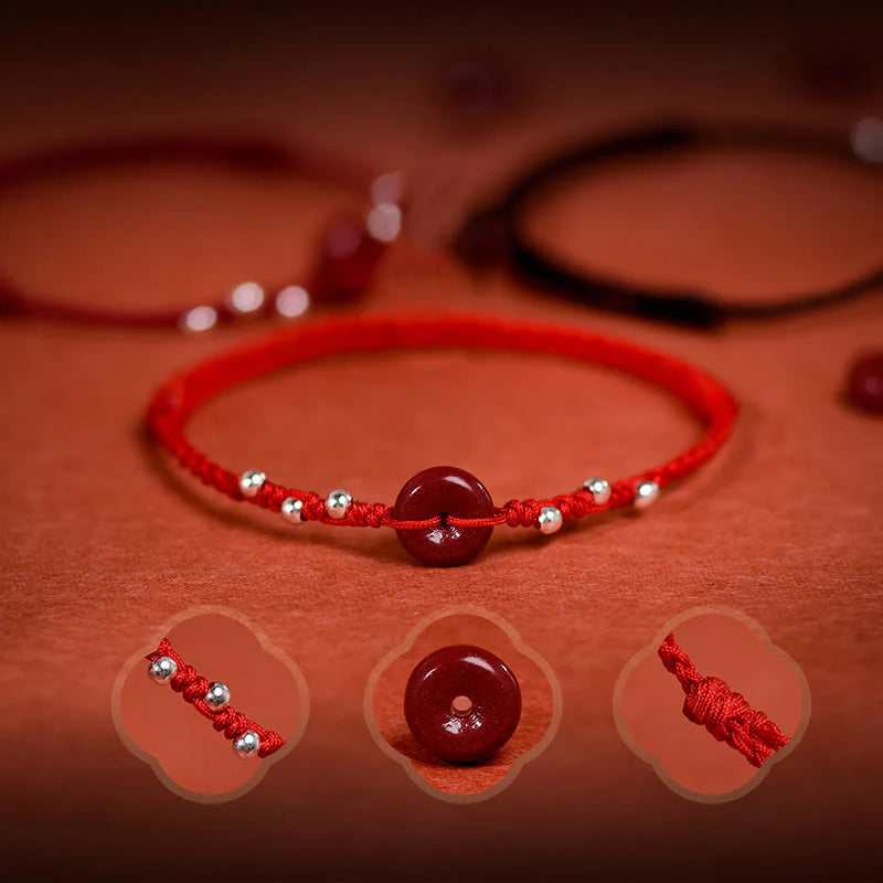 Buddha Stones Cinnabar Peace Buckle Handmade String Adjustable Blessing Bracelet Anklet