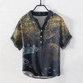 Buddha Stones Cotton Splatter Dye Galaxy-Inspired Henley Men's Short Sleeve Half Button Shirt