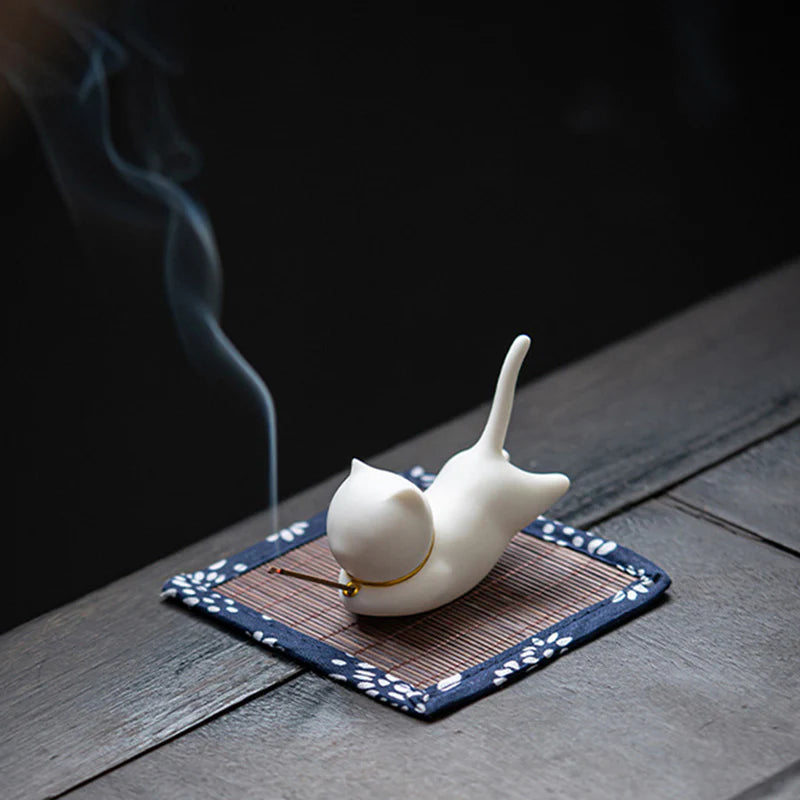 Lovely Cat Panda Ceramic Blessing Incense Burner Decoration