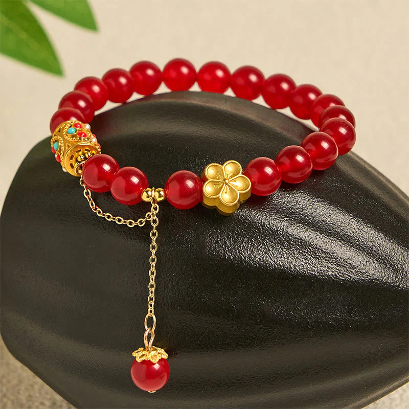 Buddha Stones Tibetan White Agate Crystal Stone Flowers Positivity Bracelet