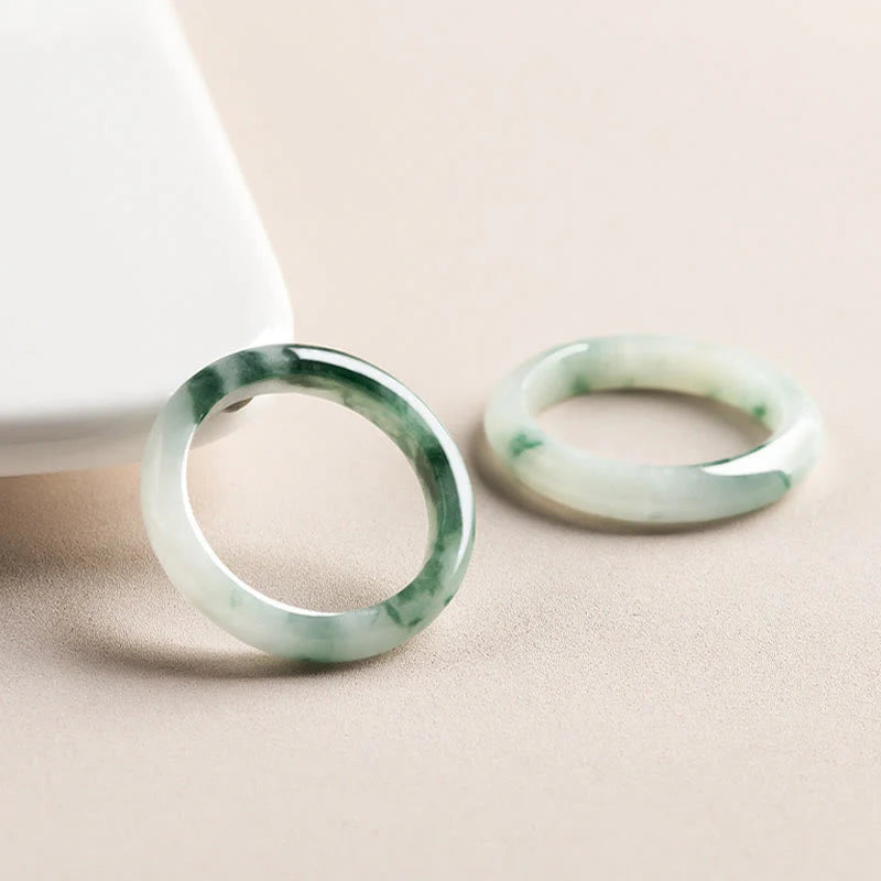 Buddha Stones Natural Green Jade Luck Abundance Ring