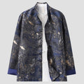 Buddha Stones Blue Flowing Water Mountains Frog-Button Long Sleeve Men's Jacket With Pockets