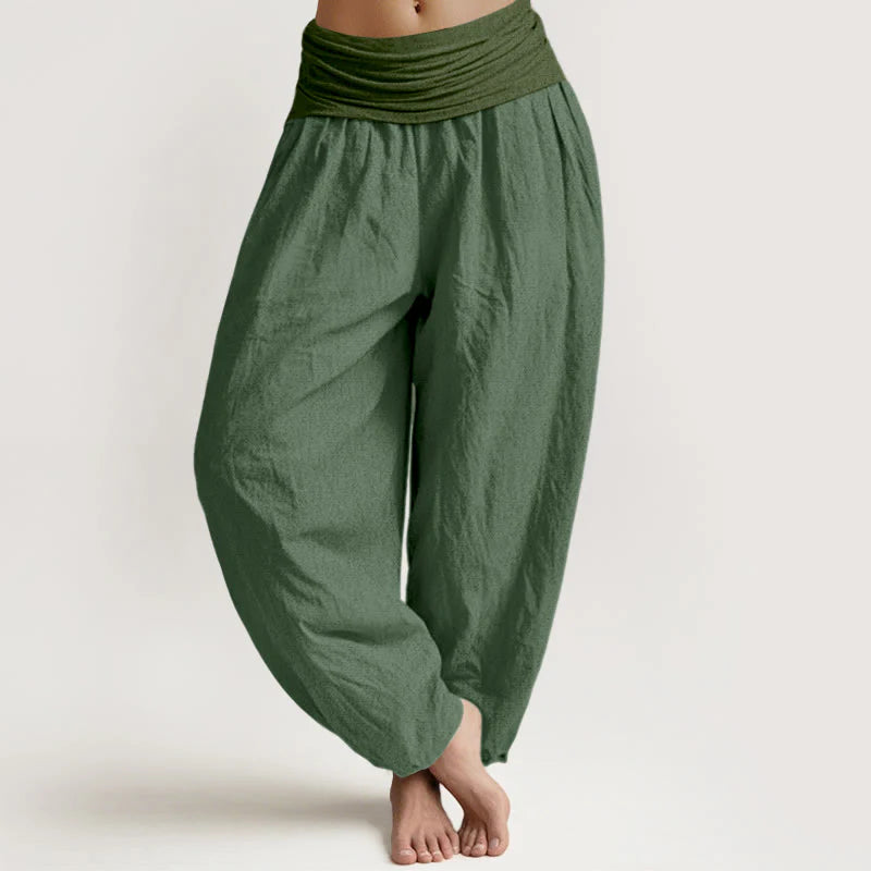 Buddha Stones SeaGreen Women's Pure Cotton Elastic Waist Harem  Pants
