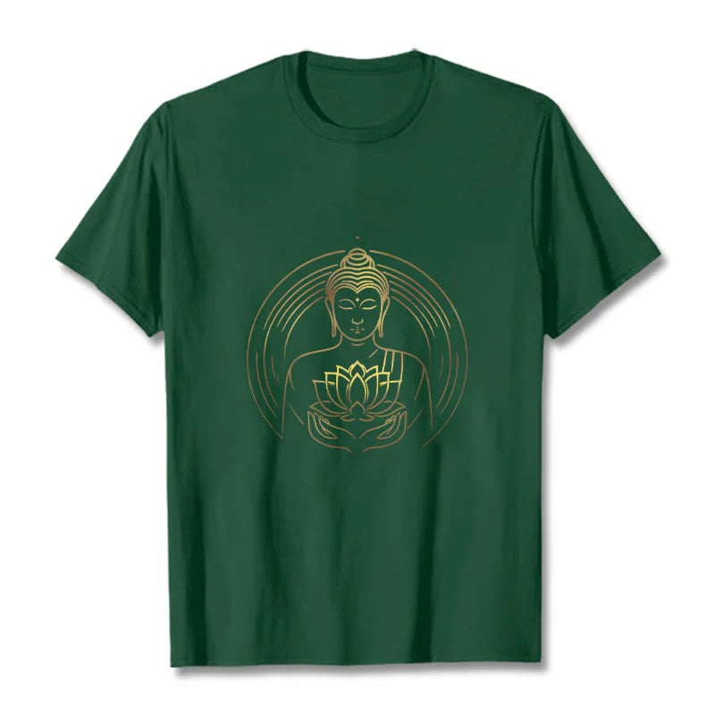 Buddha Stones Golden Buddha Holding A Lotus Flower Tee T-shirt