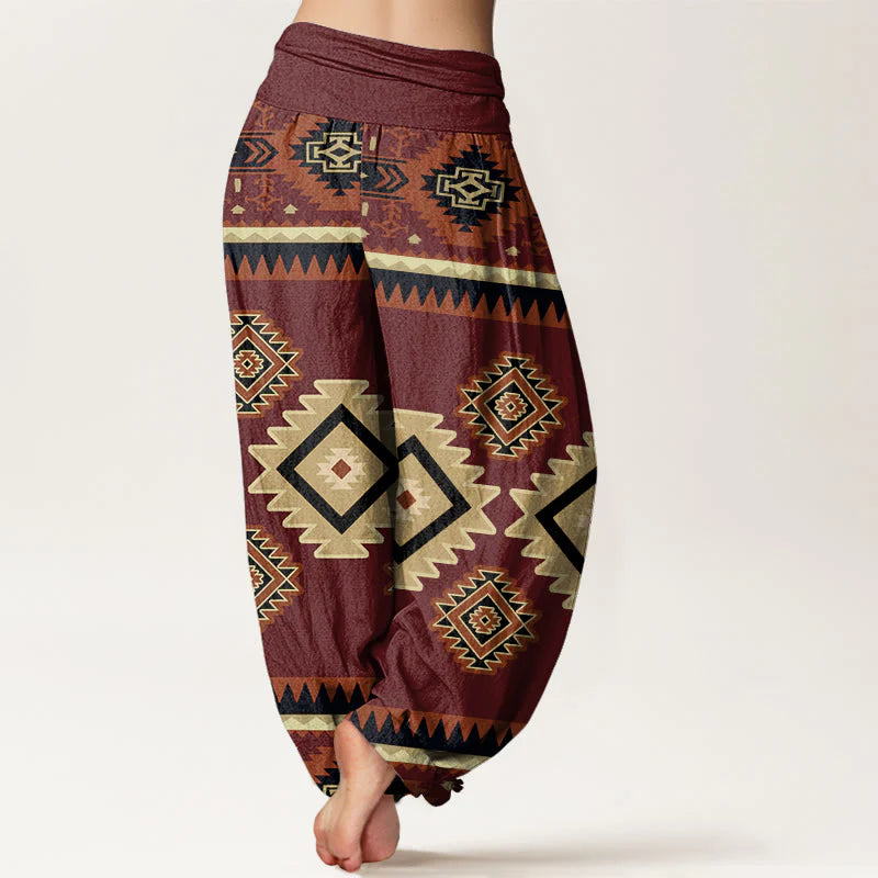 Buddha Stones Cotton Casual Symmetrical Navajo Textile Style Pattern Women's Elastic Waist Harem Pants