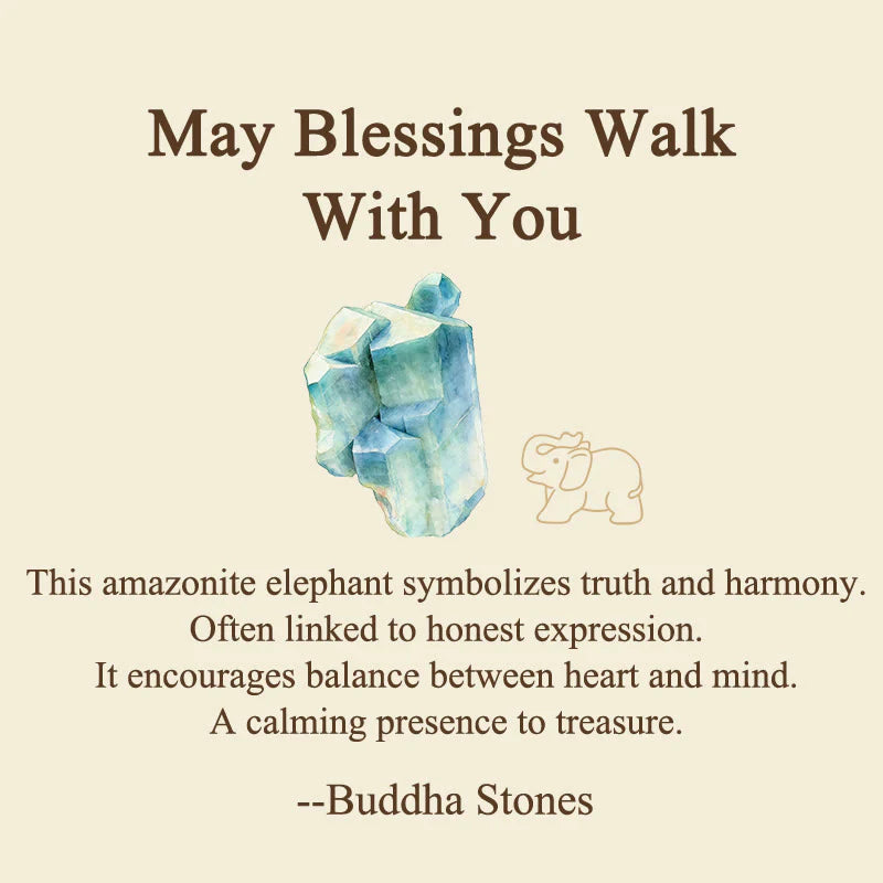Buddha Stones ''May Blessings Walk With You'' Natural Small Elephant Amazonite Amethyst Jade Black Obsidian Stone Decoration Includes Gift Message Card