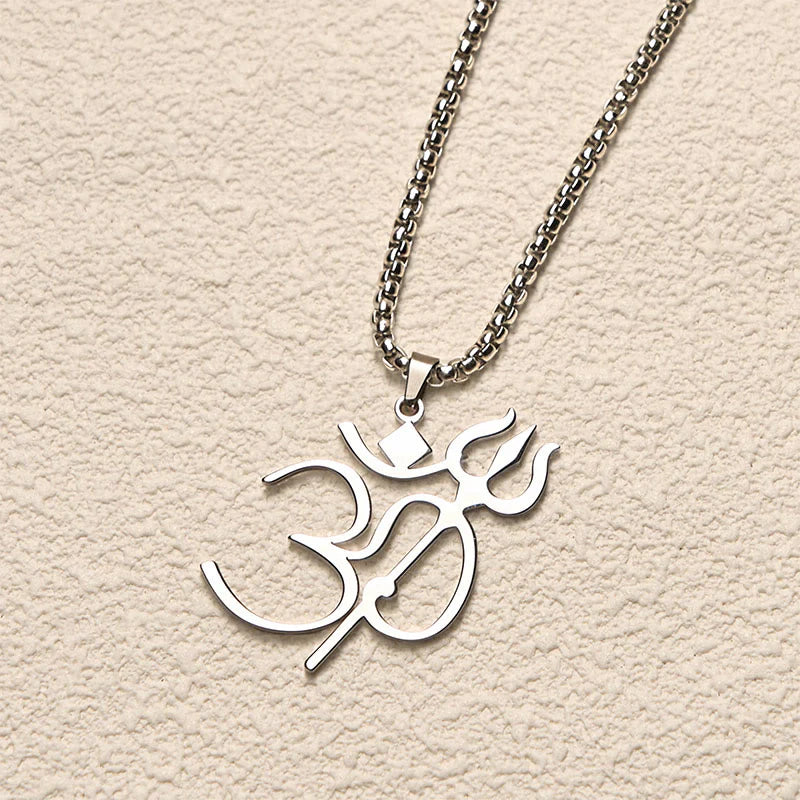 Buddha Stones Trident OM Symbol Stainless Steel Connection Necklace Pendant
